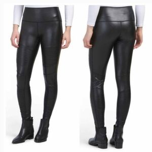 7 For All Mankind black leather moto leggings M